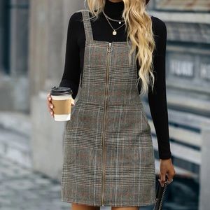 Plaid overall zip up dress